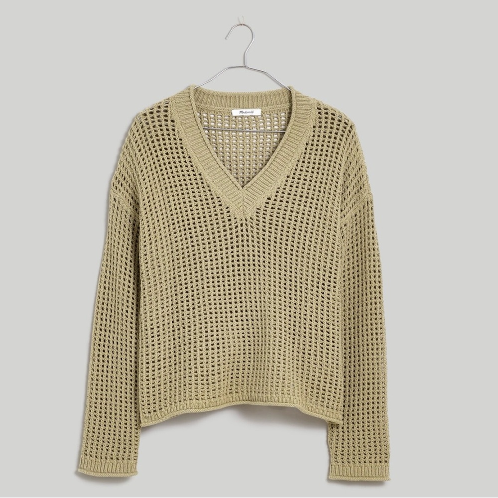 Madewell Oversize Open Stitch Fisherman Pullover Sweater Heather Seedling NEW - Picture 1 of 8